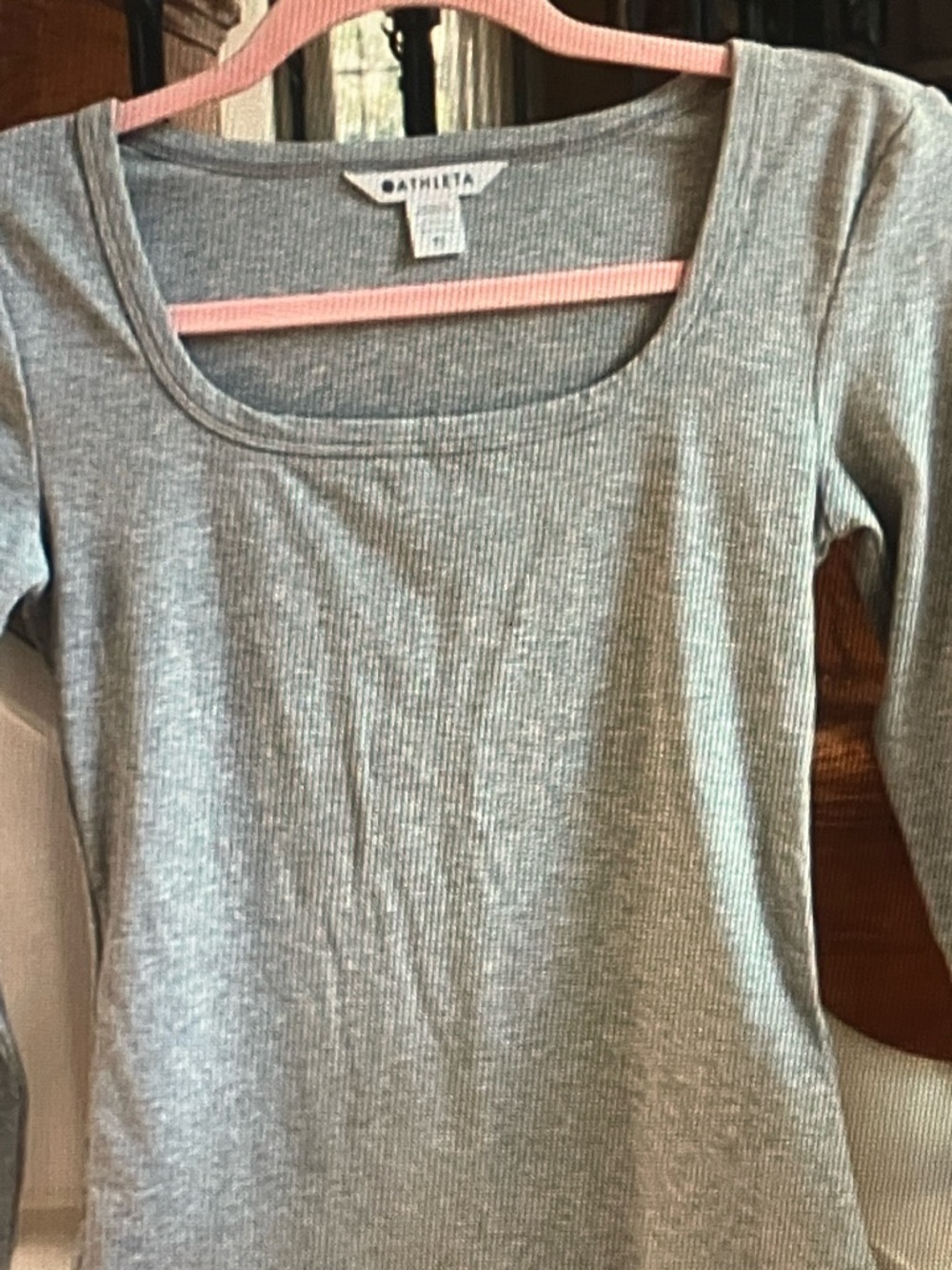 Athleta Heather Gray Ribbed Scoop Long Sleeve Top